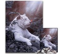 White Tiger in Grey Jungle Jigsaws 1000 Pieces for Adults Wooden Jigsaw Puzzles for Adults for Parents, Lovers, Friends Age 1000 PCS(75x50cm)
