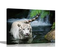 White Tiger in Lake Canvas Prints Framed Wall Art Animal Poster Artwork Home Work Livingroom Pictures Kids Adults Extra Large 101 x 76cm (40 x 30 inches)