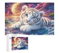 White Tiger in Moonlit Starry Waters 1000 Piece Jigsaw Puzzle for Couples Office Break Relaxation Stress Relief Gift for Anniversary 1000 PCS