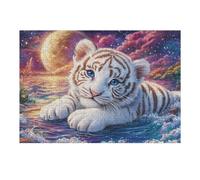 White Tiger in Moonlit Starry Waters 300 Piece Jigsaw Puzzle for Adults Jigsaw Essential Parent Activity Family Game Vibrant Fun Ideal 300 PCS