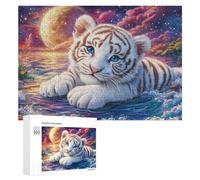 White Tiger in Moonlit Starry Waters 300 Piece Jigsaw Puzzle for Teens 14+ Home Puzzle Challenge Critical Thinking Gift for Teens 300 PCS