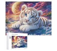 White Tiger in Moonlit Starry Waters 500 Piece Jigsaw Puzzle for Adults Indoor Puzzle Fun Logical Challenge Gift for Personal Use 500 PCS