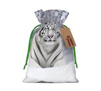 White Tiger In Snow Christmas Drawstring Sack Gift Bag, Lightweight And Cute In Design