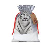White Tiger In Snow Christmas Drawstring Sack Gift Bag, Lightweight And Cute In Design