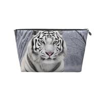 White Tiger in Snow Leather Travel Wash Bag, Stylish and Durable, Easy to Carry