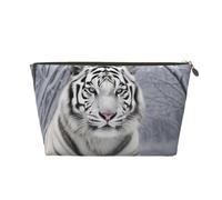 White Tiger in Snow Leather Travel Wash Bag, Stylish and Durable, Easy to Carry