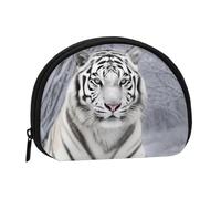 White Tiger In Snow Printed Coin Purse Wallet, Shell Shape Mini Change Pouch Holder for Men Women