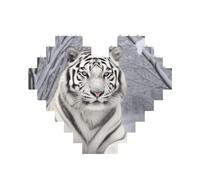 White tiger in snow Printed Jigsaw Puzzle 10.8x12.8 CM, Heart-Shaped Puzzle Challenging Game for Adults Gifts, Family Fun Decorative Wall Decor