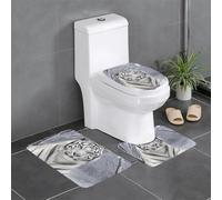 White tiger in snow Printed Printed Flannel Anti-Slip Bath Mat Set of 3-60x40cm | Bathroom Rug Set - Bath Mat + U-Shaped Pedestal Mat + O-Shaped Toilet Seat Cover