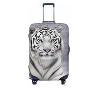 White Tiger in Snow Prints Elastic Luggage Cover with Invisible Zippers - Universal Suitcase Protector for Travel, Business Trips, XL(29-32inch Suitcase)