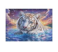 White Tiger in Starry Night Waterscape 300 Piece Jigsaw Puzzle for All Ages Jigsaw Evening Relaxation Routine Vibrant Puzzle Stress Relief Home Decor 300 PCS