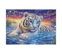 White Tiger in Starry Waters 300 Piece Jigsaw Puzzle for Adults Teens Game Room Decor Fun Challenge Whimsical Design for Game Lovers 300 PCS