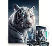White Tiger in The City 1000 Piece Adult Puzzles Logic Puzzle Play Precision Cut Smooth Edges for Family Gatherings (38x52cm)