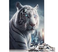 White Tiger in The City Jigsaw Puzzles Puzzles for Adults Kids. 1000 Pieces Impossible Challenge Toy Educational Game Home Decoration for Educational Games Gifts 1000pcs (40x28cm)