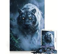 White Tiger in The Mist Teenagers 1000 Piece Jigsaw Puzzle Focus Training Leisure Activity Tight Join Thoughtful Gift (38x52cm)