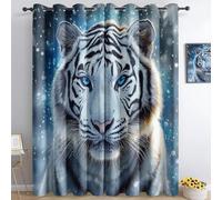 White Tiger In The Snow 3D Print Pattern Thermal Insulated Window Drapes For Kids Boys Girls Bedroom Living Room 55 X 102 Inch Drop 2 Panels Curtains Eyelet Blackout