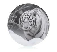 White Tiger in The Snow Cutting Board Kitchen Counter Tempered Glass Cutting Board Portable Circle Butcher Block Sturdy Scratch Serving Boards for Travel Camping Home
