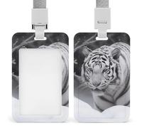 White Tiger in The Snow Id Badge Holder,Name Tag Holder with Detachable Lanyard,Waterproof Design Id Card Holder for Office, Workplace