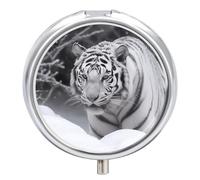 White Tiger in The Snow Pill Box Waterproof Portable Medicine Pill Case Moisture Proof Metal Travel Pill Box with 3 Compartment Medicine Case