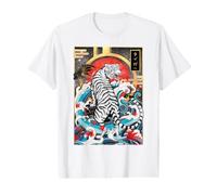 White Tiger Japanese Ukiyo-e Wave Art Red Sun Vintage Value Graphic T-Shirt