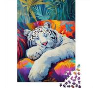 White Tiger Jigsaw Puzzle for Adults 1000 Piece Jigsaw Puzzle Colourful Tropical Jungle Puzzle Game for Family Relaxation Focus Home Gift 70x50cm/1000pcs
