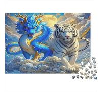 White Tiger Jigsaw Puzzles 1000 Piece for Adults, 1000 Piece Dragon Tiger Harmony Great Gifts Challenge Toy for Educational Games Gifts 38x26cm/1000pcs