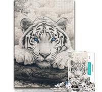 White Tiger Jigsaws 1000 Pieces for Teenagers,Stress Reliever Staycation Kill Time with Matching Poster And Trivia Sheet (75x50cm)