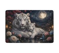 White Tiger King Is wild Area Rug 150 x 100 cm, Soft Non Slip Short Pile | Winter room styling with soft short pile rug, PVC dot non slip backing; for bedroom and living room