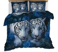 White Tiger King Size Bedding Set for Women Animal Flower Girl Bed Set Dark Blue Rose Duvet Cover Elegant Comforter Covers Dark Blue Black Quilt Cover & Pillowcase Soft Microfiber