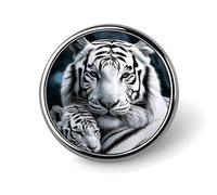 White Tiger Lapel Pins Metal Pin Badge Personalized Pinback Button Badges Classic Round Badge Recognition Enamel Lapel Pin for Jackets, Backpacks, Bags