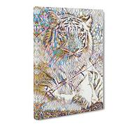 White Tiger Modern Bg Canvas Wall Art Print Ready to Hang, Framed Picture for Living Room Bedroom Home Office Décor, 20x14 Inch (50x35 cm)