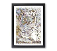 White Tiger Modern Bg Framed Print | A2 Black Framed Wall Art | Ready to Hang | Modern Animal Picture | Living Room Bedroom Lounge Office