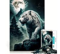 White Tiger Moon Adults 1000 Piece Jigsaw Puzzle Memory Fun Game Clean Cut Sturdy Components Unique Gift for Stress Relief (50x75cm)