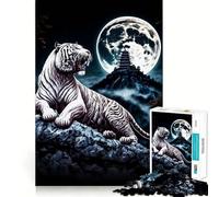 White Tiger Moon Adults 1000 Pieces Puzzle Mental Fun Game Advanced Laser Cutting Tech Amusing Challenge for Waiting Time (38x26cm)