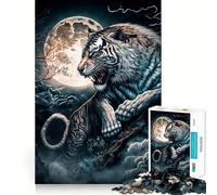 White Tiger Moon Adults 1000 Pieces Puzzle Mind Training Fun Burr Free Clean Cut Pieces Heartwarming Gathering Activity (38x52cm)