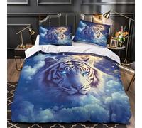 White Tiger Moon Comforter Cover 3D Design Printed All Season 3 Piece Bedding Set Zipper fantasy Night Sky Duvet Cover Ultra Soft Breathable for Kids Teens Adults Women Youth Double（200x200cm）