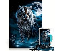 White Tiger Moon Jigsaw Puzzle 1000 Mental Recall Game High Accuracy Cutting Craft Interactive Brain Challenge for Home (38x52cm)