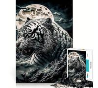 White Tiger Moon Jigsaw Puzzle 1000 Piece Creative Skill Toy Clean Cut Sturdy Components Travel-friendly Brain Game Gift (38x26cm)