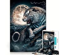 White Tiger Moon Jigsaw Puzzle 1000 Recall Fun Play Advanced Laser Cutting Tech Holiday Indoor Entertainment Toy (50x75cm)