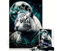White Tiger Moon Jigsaw Puzzle for Adults 1000 Pieces Creative Think Stress Relief Fun Exact Edges Thoughtful Xmas (50x75cm)