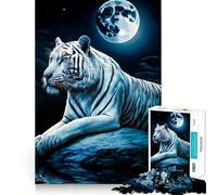 White Tiger Moon Jigsaw Puzzles for Adults 1000 Mind Boost Game Uniform Size Precise Pieces Travel-friendly Brain Game Gift (38x26cm)