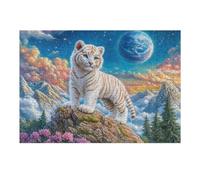 White Tiger Moon Night 300 Piece Count Premium Jigsaw Puzzle For Adults Teens 14+ Concentration Training Indoor Game Family Game Night Sturdy Paperboard 300 PCS
