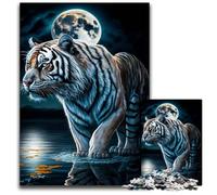 White Tiger Moon Puzzles 1000 Pieces for Adults Wooden Jigsaw Puzzles Home Decor Brain Teaser Game for TeenagersFamily Interaction 1000 PCS(75x50cm)