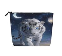 White Tiger Moon Starry Sky Makeup Bag for Women Portable Travel Toiletry Bag Zipper Pouch Organizer