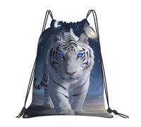 White Tiger Moon Starry Sky Unisex Swimming Bag Waterproof Gym Sack Large Drawstring Backpack For Gym Climbing Beach