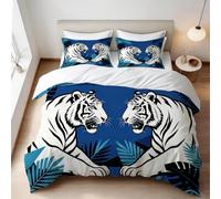 White Tiger Motif King Duvet Cover Set 3D Printed Illustration Style Bedding Set Ultra Soft Microfiber Quilt Cover 220x230 cm for Double Bed with 2 Pillowcases with Zipper F/330