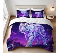 White Tiger Motif King Duvet Cover Set 3D Printed Wildlife Bedding Set Ultra Soft Microfiber Quilt Cover 220x230 cm for Double Bed with 2 Pillowcases with Zipper F/168