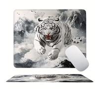 White Tiger Mouse Mat 32 x 26 cm Ultra Thin, with Stitched Edges Office Mouse Pad, Non-Slip Rubber Base, Waterproof & Washable, Home Desk Accessories, Aesthetic with Design Mousepad 320x260mm s0z-163