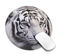 White Tiger Mouse Pad Waterproof Gaming Mousepad with Non-Slip Rubber Base Round Computer Mouse Mat for Office Latop Mousepads Washable Cloth Desk Pad 8 x 8 in
