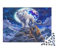 White Tiger on Mountain at Night 1000 Pieces Jigsaw Puzzle Beast Impossible Puzzle Interlocking Pieces Recycled Cardboard for Advanced Puzzlers Creativity Gift 70x50cm/1000pcs